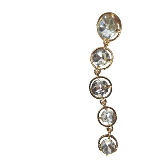 Gold Tone Rhinestone Crystal Dangle Drop Earrings - Picture 4 of 5